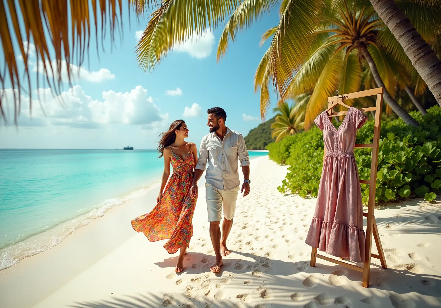 couple beach wear dress Couple Beach Outfit – Men’s Shirt & Women’s Midi Dress